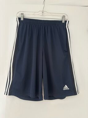 adidas Men's Dark Blue Athletic Shorts with White Stripes
